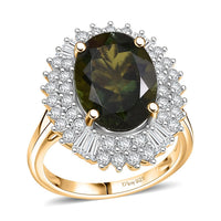 D’Joy Bohemian Moldavite, Moissanite Ring in 18K Vermeil YG Over Sterling Silver (Size 10.0) 6.00 ctw