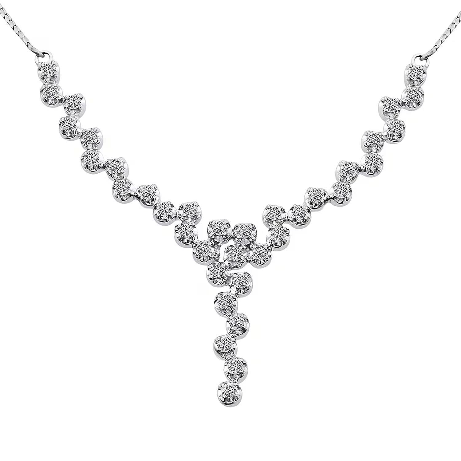 Luxuriant Lab Grown Diamond G-H SI 1.50 ctw Starlight Necklace in Rhodium Over Sterling Silver 18 Inches