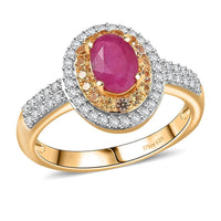 D'Joy Premium Montepuez Ruby, Multi Gemstone Sunfire Regalia Ring in 18K Vermeil YG Over Sterling Silver (Size 10.0) 1.70 ctw