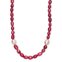 Freshwater Pearl and Red Dyed Freshwater Pearl Necklace in Stainless Steel 18 Inches