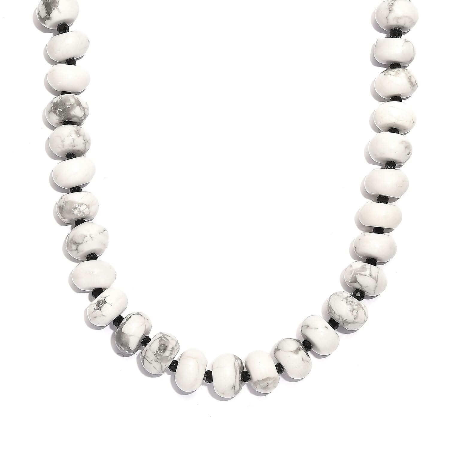 White Howlite and Thai Black Spinel 203.00 ctw Beaded Necklace in Stainless Steel 18 Inches