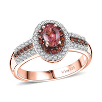 D'Joy Premium Blush Tourmaline, White and Chocolate Zircon Ring in 18K Vermeil RG Over Sterling Silver (Size 10.0) 1.20 ctw