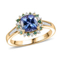 Luxoro 10K Yellow Gold AAA Peacock Tanzanite, Boyaca Colombian Emerald and Diamond (G-H, I2) (0.19 cts) Ring (Size 10.0) 1.90 ctw - Sticky add to cart bar