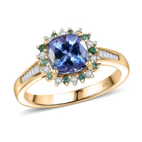 Luxoro 10K Yellow Gold AAA Peacock Tanzanite, Boyaca Colombian Emerald and Diamond (G-H, I2) (0.19 cts) Ring (Size 10.0) 1.90 ctw