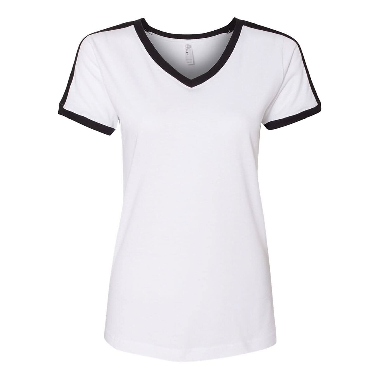 LAT White 100% Cotton V-Neck Retro Ringer Jersey Tee - L
