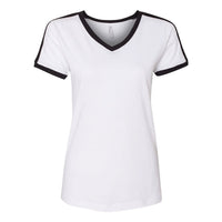 LAT White 100% Cotton V-Neck Retro Ringer Jersey Tee - L