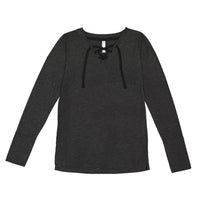 LAT White Long Sleeve Lace-Up Cotton Blend Fine Jersey Tee - L