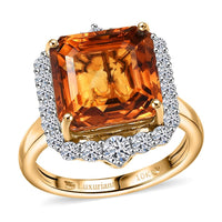10K Yellow Gold AAA Asscher Cut Santa Ana Madeira Citrine, Luxuriant Lab Grown Diamond (G-H, SI) (0.80 cts) Ring (Size 10.0) 8.45 ctw