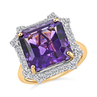 10K Yellow Gold AAA Asscher Cut Lusaka Amethyst, Luxuriant Lab Grown Diamond (G-H, SI) (0.66 cts) Ring (Size 10.0) 8.81 ctw