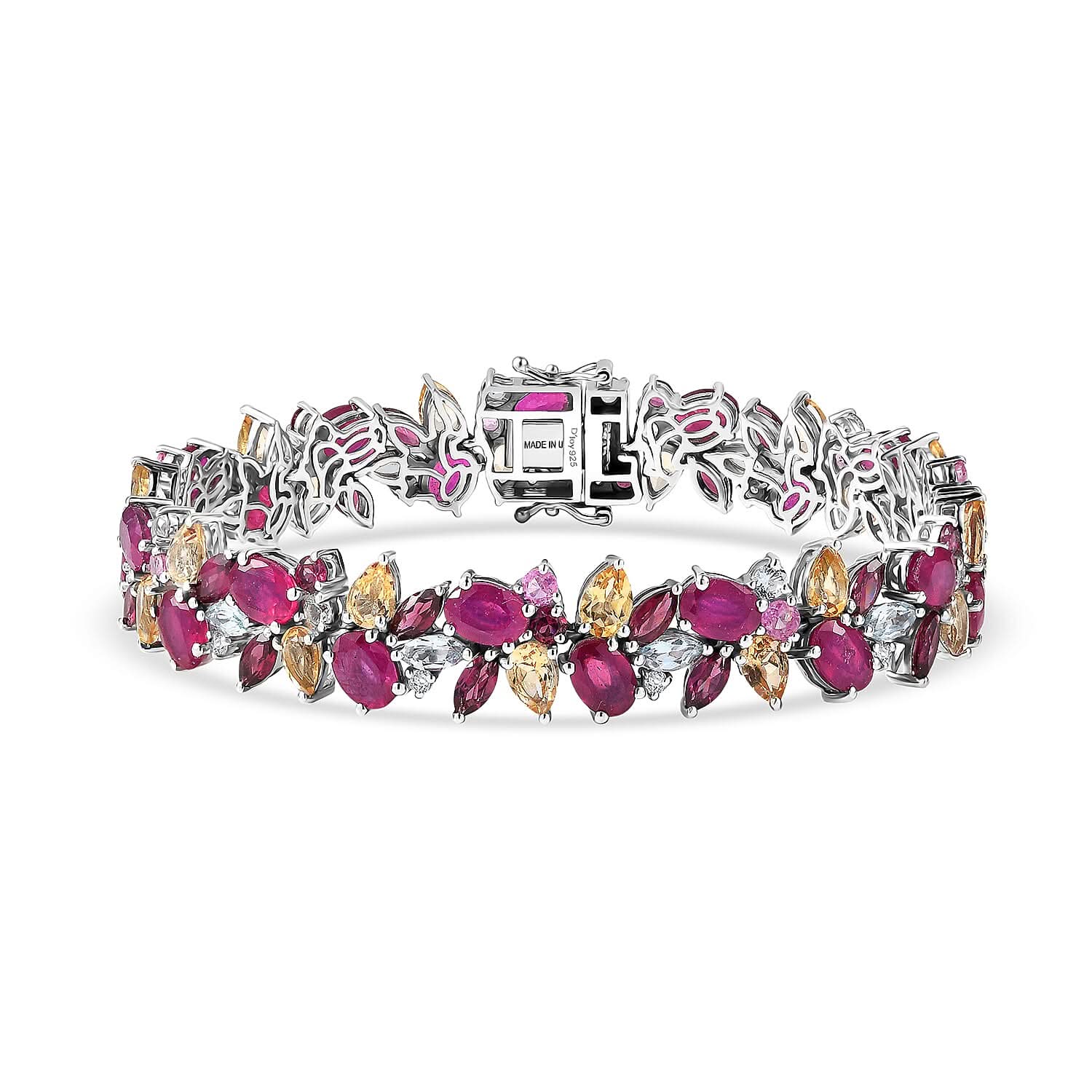 D'Joy Niassa Ruby, Multi Gemstone Bracelet in Rhodium Over Sterling Silver 45.40 ctw (8.00 Inches)
