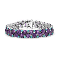D’Joy African Amethyst, Sleeping Beauty Turquoise Mystic Oasis Bracelet in Rhodium Over Sterling Silver (6.50 In) 28.90 ctw