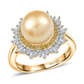 D’Joy Golden South Sea Pearl, Natural Yellow and White Diamond Ring in 18K Vermeil YG Over Sterling Silver (Size 10.0) 9.20 ctw - Sticky add to cart bar