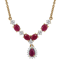 D'Joy Premium Montepuez Ruby and White Zircon 2.75 ctw Crown Blossom Necklace 18 Inches in 18K Vermeil Yellow Gold Over Sterling Silver