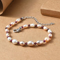 Multi Color Freshwater Pearl and Mozambique Garnet 5.00 ctw Bracelet in Rhodium Over Sterling Silver (7.25-9.25In) - Sticky add to cart bar