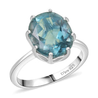 D'Joy Dean Teal Fluorite (IR) Art-Deco Ring in Platinum Over Sterling Silver (Size 10.0) 5.70 ctw