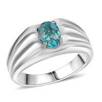 D'Joy Dean Teal Fluorite (IR) Flowing Water Men's Ring in Platinum Over Sterling Silver (Size 10.0) 1.50 ctw