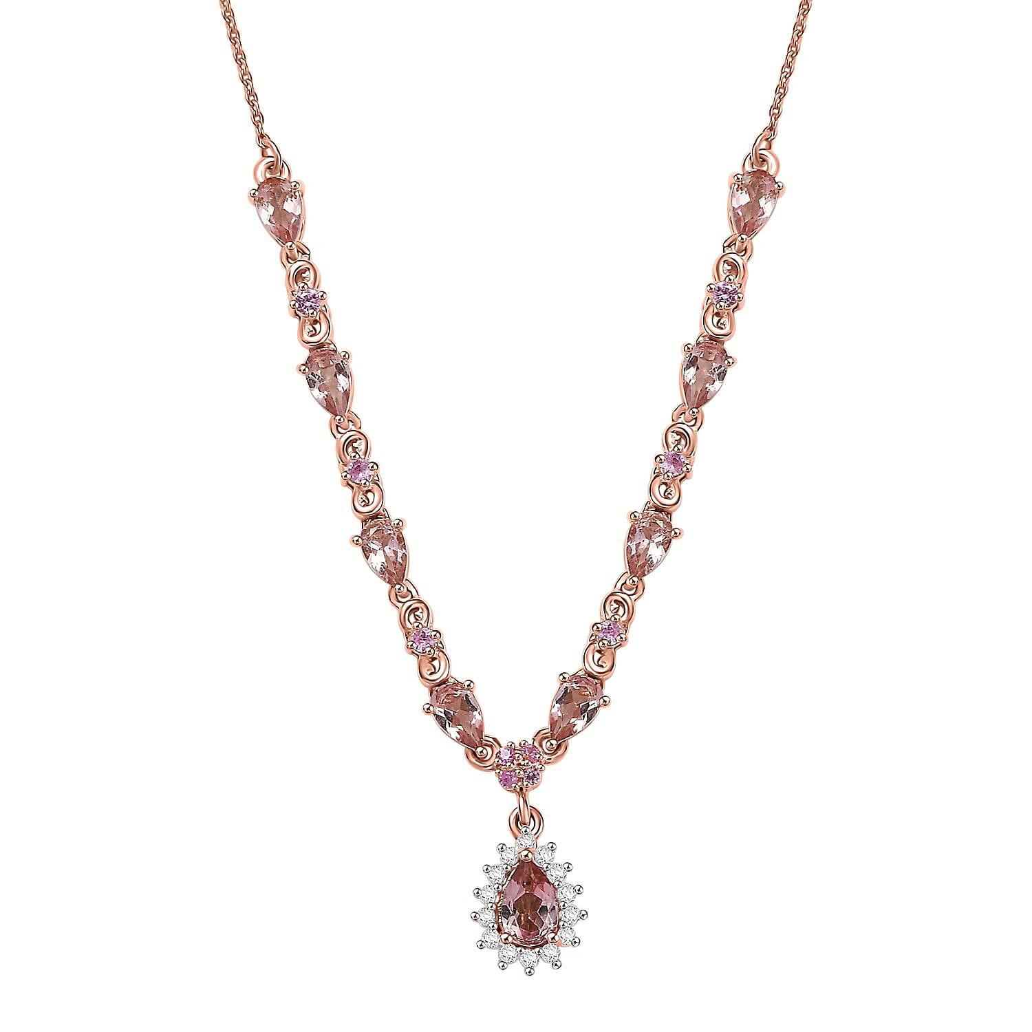 D'Joy Premium Blush Tourmaline and Multi Gemstone 2.60 ctw Whispers of Rose Necklace in 18K Vermeil Rose Gold Over Sterling Silver 18 Inches