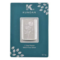 Kundan 999.9 Fine Silver One Troy Ounce Bullion Rose Flower Bar (31 g)