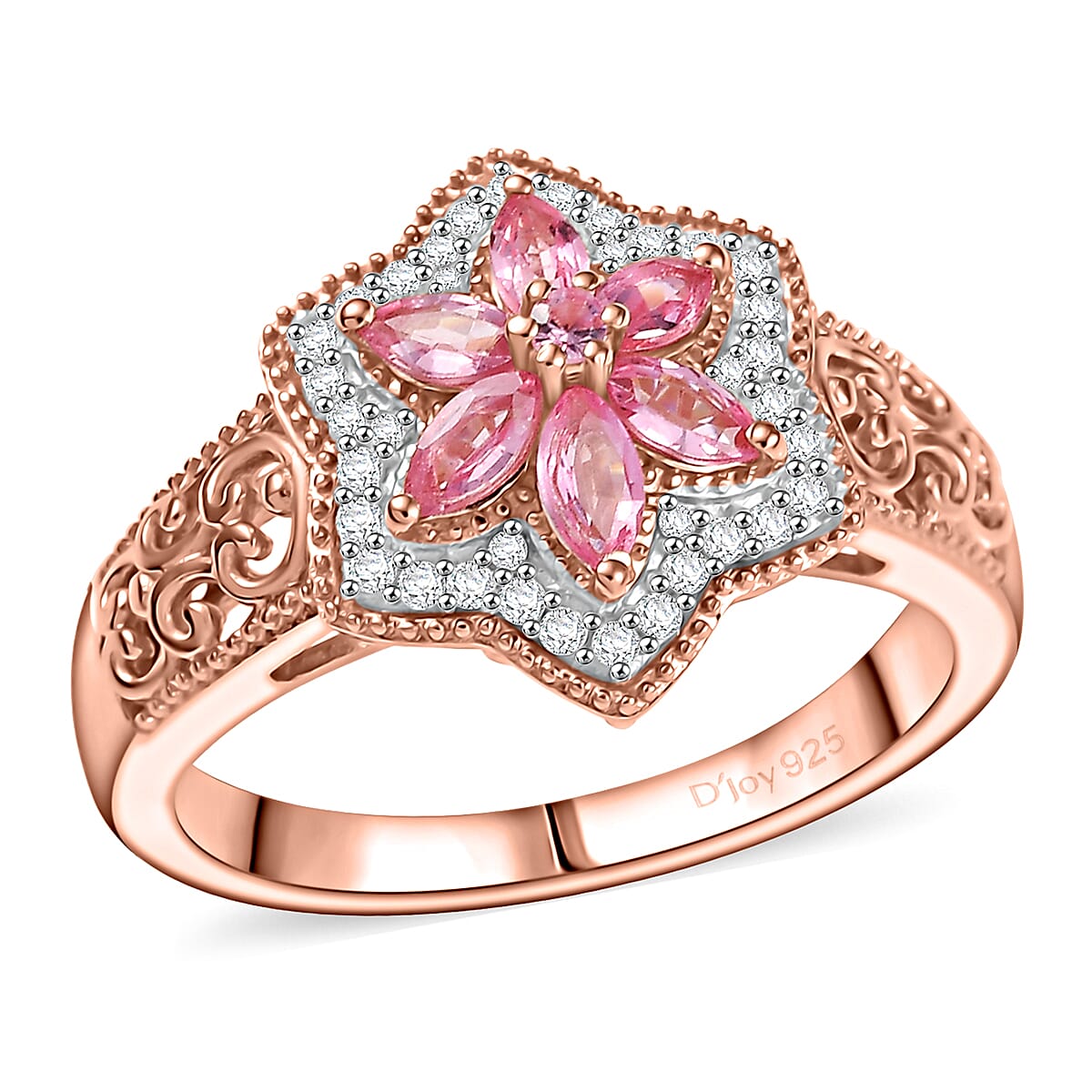 D'Joy Mahenge Spinel and Multi Gemstone Floral Ring in 18K Vermeil RG Over Sterling Silver