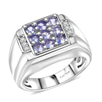 EverTrue Tanzanite and Moissanite 1.00 ctw Art Deco Mens Ring in Platinum Bond (Size 10.0)