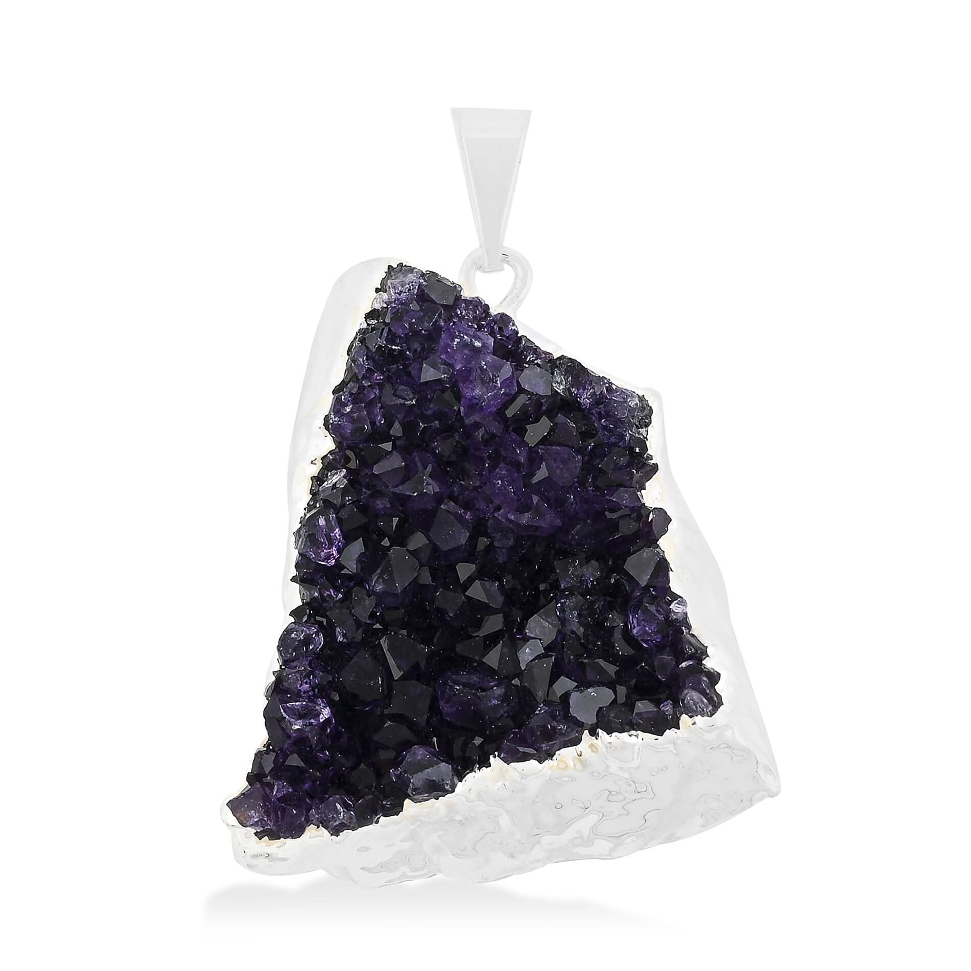 Purple Amethyst Druzy Pendant in Silvertone 45.00 ctw