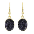 Purple Amethyst Druzy Oval Earrings in Goldtone 16.00 ctw - Sticky add to cart bar