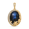 EverTrue Malagasy Labradorite and White Zircon 7.10 ctw Floral Pendant without Chain in 18K YG Plated - Sticky add to cart bar