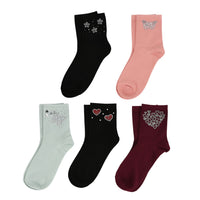 Tamsy Multi Color Crystal Butterfly and Heart 5pairs Ankle Socks