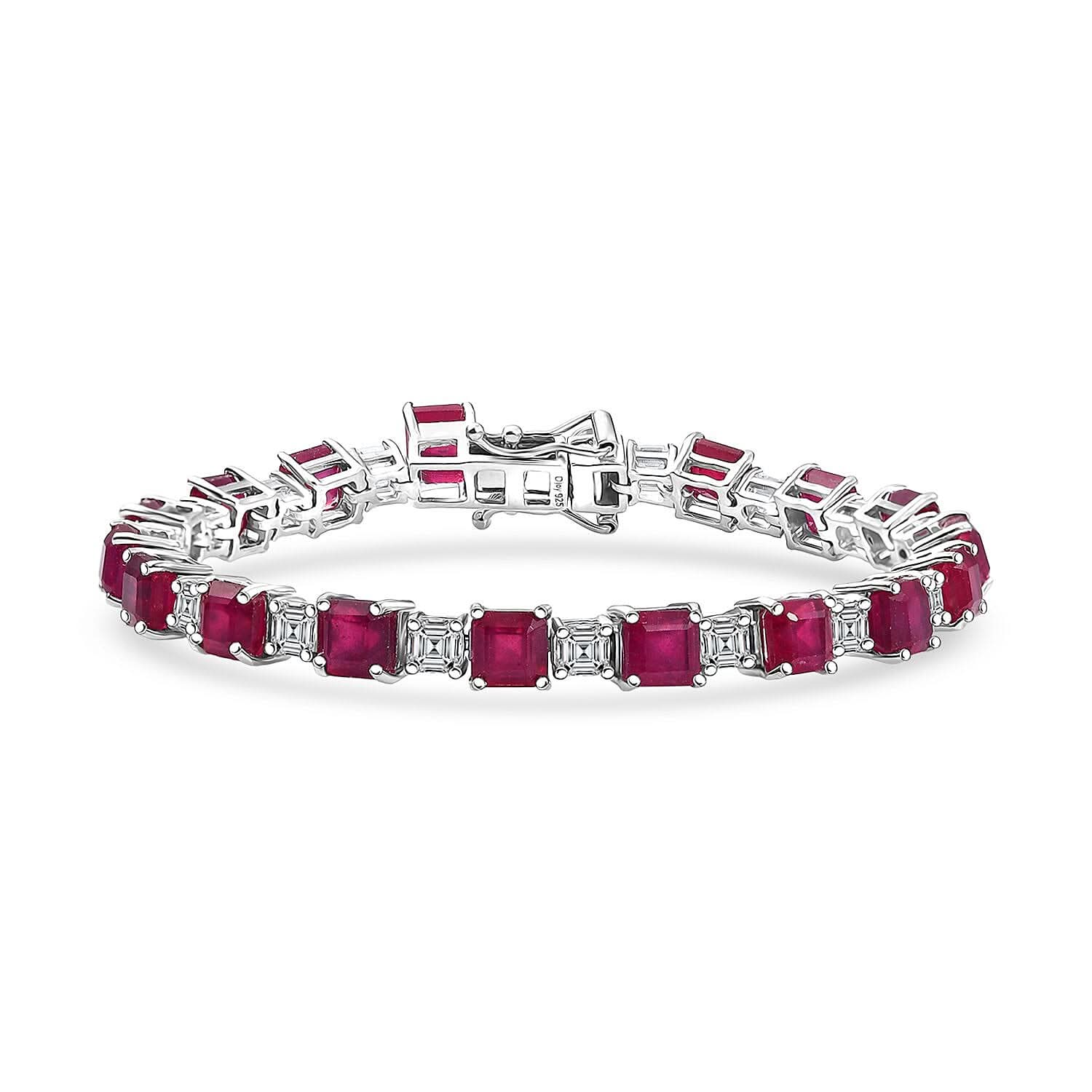 D'Joy Niassa Ruby (FF), Moissanite Bracelet in Rhodium Over Sterling Silver (6.50 In) 24.35 ctw