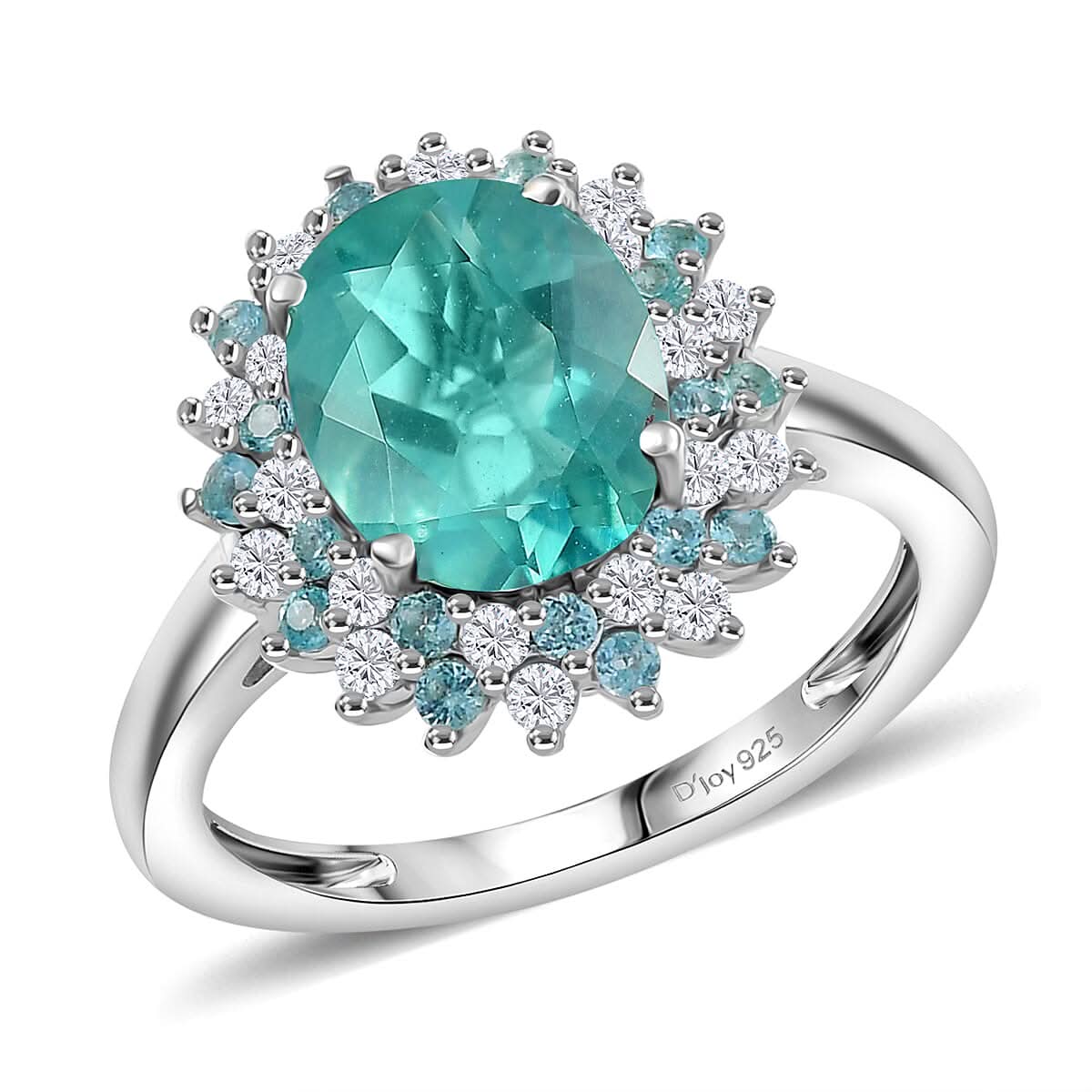 D'Joy Belgian Teal Fluorite, Multi Gemstone Ring in Platinum Over Sterling Silver (Size 10.0) 3.80 ctw