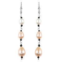 D'Joy Multi Color Freshwater Pearl and Thai Black Spinel 1.20 ctw Earrings in Rhodium Over Sterling Silver
