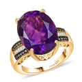 D'Joy Premium African Amethyst, Natural Champagne and White Diamond Ring in 18K Vermeil YG Over Sterling Silver (Size 10.0) 12.10 ctw - Sticky add to cart bar