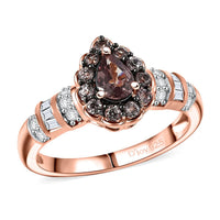 D’Joy Madagascar Color Change Garnet and Moissanite 1.00 ctw Pear Majesty Ring in 18K Vermeil Rose Gold Over Sterling Silver