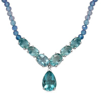 D’Joy Shades of Teal Fluorite Beads 53.30 ctw Waterfall Necklace 18 Inches in Rhodium Over Sterling Silver