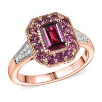 D’Joy AAA Radiant Ember Garnet, White Zircon Ring in 18K Vermeil RG Over Sterling Silver (Size 6.0) 2.15 ctw