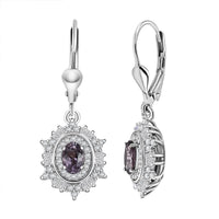 D’Joy Royal Lavender Spinel and Moissanite 2.15 ctw Regal Spark Earrings in Rhodium Over Sterling Silver
