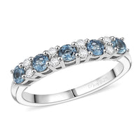 D'Joy Santa Maria Aquamarine and Moissanite 0.75 ctw Ring in Rhodium Over Sterling Silver (Size 10.0)