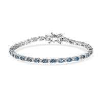 D’joy Santa Maria Aquamarine and Moissanite 4.90 ctw Bracelet in Rhodium Over Sterling Silver (7.25 In)