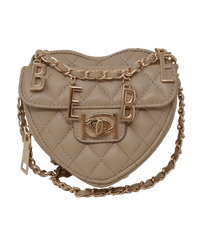 Closeout Bebe Beige Quilted Faux Leather Heart Crossbody Bag