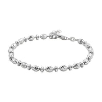 Italian Rhodium Over Sterling Silver Moon-cut Beaded Chain Bracelet (7.00 In) (6.12 Grams)