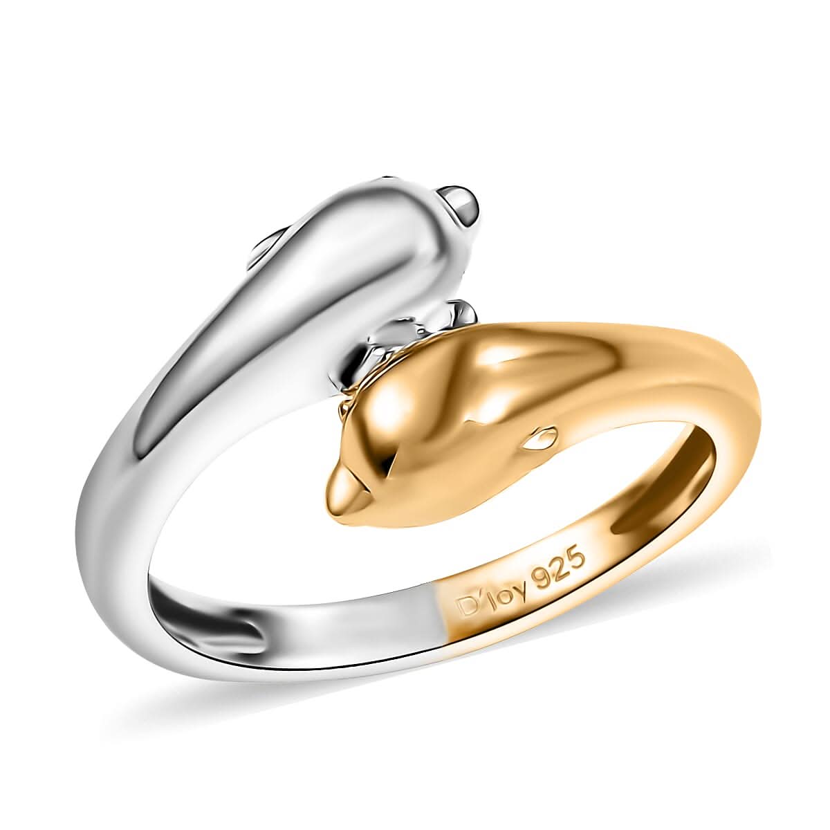 D’Joy 18K Vermeil YG and Rhodium Over Sterling Silver Dolphin Twin Spirits Ring (Size 10.0) (4.10 g)