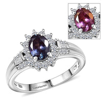 Luxuriant AAA Lab Grown Alexandrite, White Zircon Ring in Rhodium Over Sterling Silver (Size 10.0) 1.60 ctw
