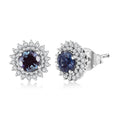 Luxuriant Lab Grown Alexandrite and White Zircon 2.20 ctw Daybreak Halo Earrings in Rhodium Over Sterling Silver - Sticky add to cart bar