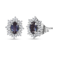 Luxuriant Premium Lab Grown Alexandrite and Diamond 1.30 ctw Twilight Bloom Earrings in Rhodium Over Sterling Silver
