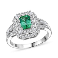 D'Joy Premium Kagem Zambian Emerald and Moissanite 1.70 ctw Imperial Radiance Ring in Rhodium Over Sterling Silver