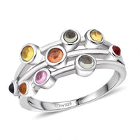 D'Joy Premium Multi Sapphire Ring in Rhodium Over Sterling Silver (Size 10.0) 1.15 ctw