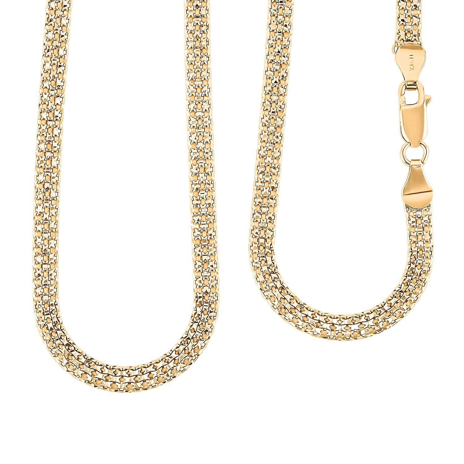 Italian Diamond-Cut Bismark Chain Necklace in 14K Yellow Gold Over Sterling Silver 8.28 Grams 20 Inches
