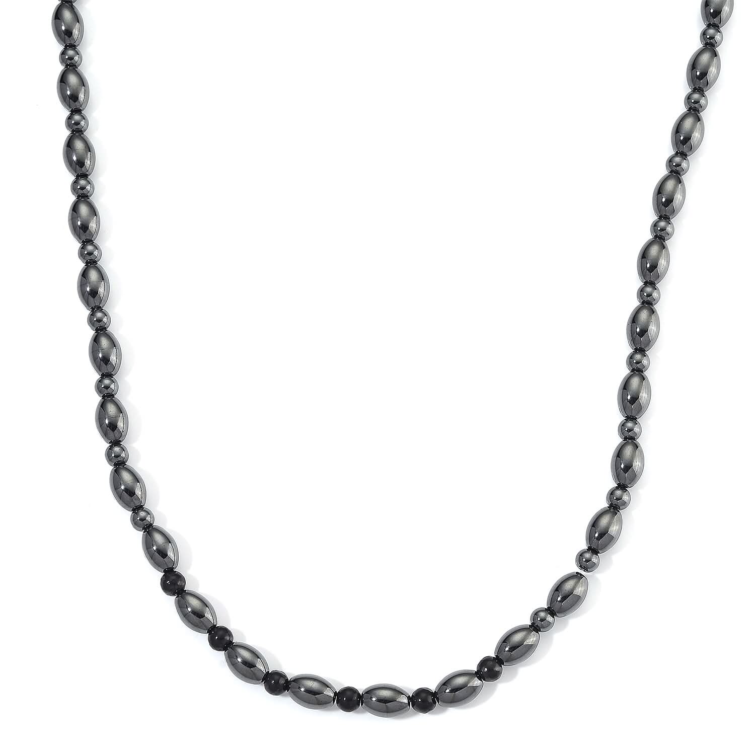 Shungite and Hematite 380.00 ctw Beaded Necklace in Silvertone 20 Inches