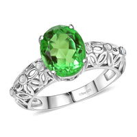 D'Joy Chartreuse Quartz (Triplet) and White Zircon 3.00 ctw Ring in Platinum Over Sterling Silver (Size 10.0)