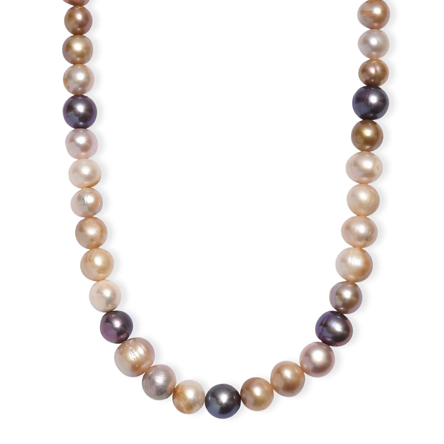 Peacock Dyed Pearl and Multi Color Dyed Pearl Necklace in Stainless Steel 18 Inches